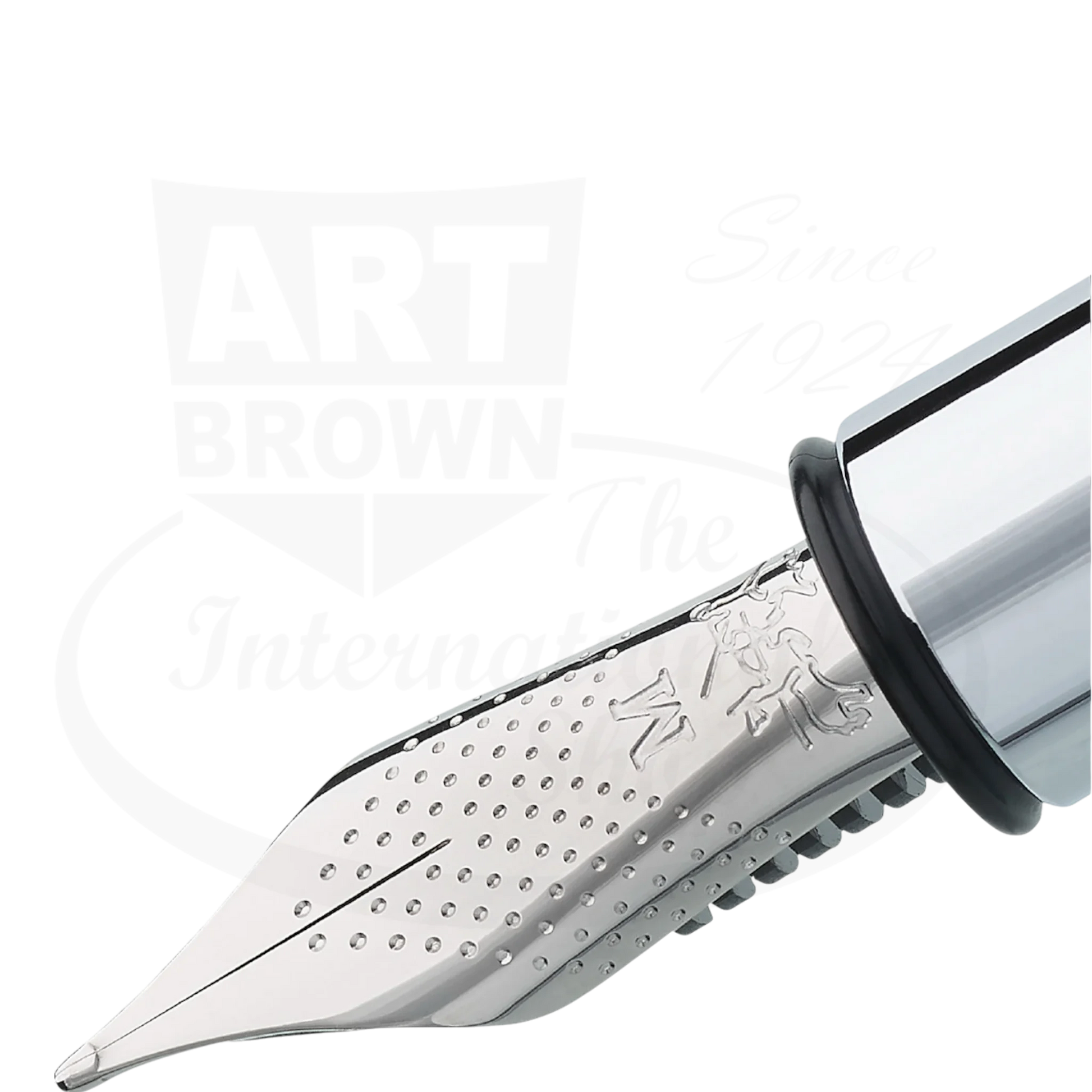 Faber-Castell Ondoro fountain pen nib close-up with engraved logo and polished silver metal detailing