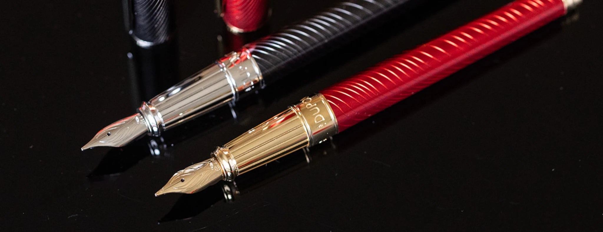 Close up detail of S.T. Dupont Year of the Horse release fountain pens, 2026