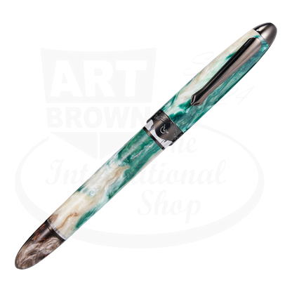 Nahvalur Horizon Twilight Medium Fountain Pen pearlescent acrylic resin green white swirled barrel silver clip