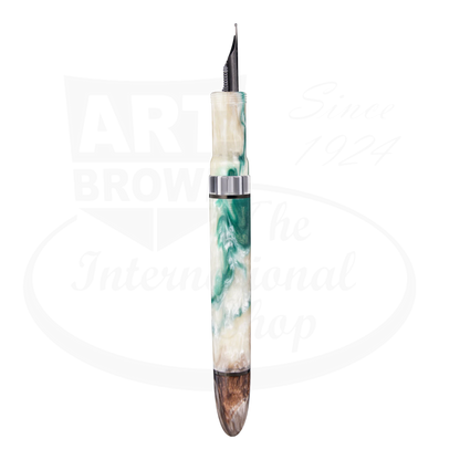 Nahvalur Horizon Twilight Medium Fountain Pen pearlescent acrylic green white brown resin barrel with steel nib