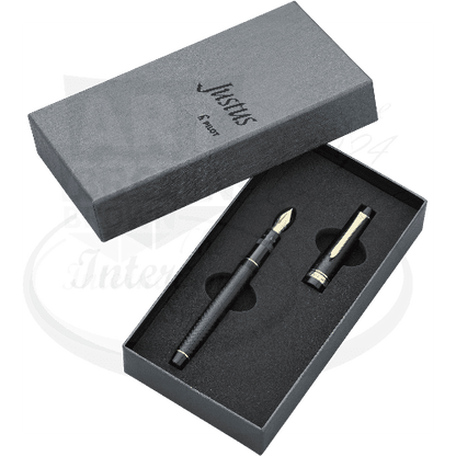 Pilot Justus 95 fountain pen black with gold accents, adjustable 14k gold nib, black textured body in gift box