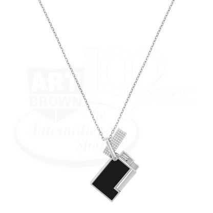 S.T. Dupont Ligne 2 necklace lighter in black lacquer with chrome accents and soft flame mechanism on silver chain
