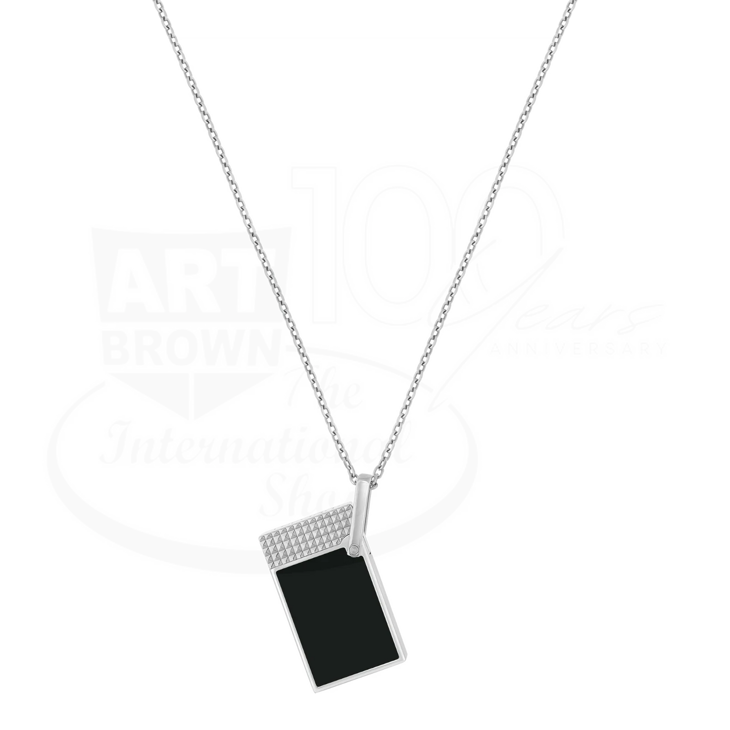 S.T. Dupont Ligne 2 necklace lighter in black lacquer and chrome, soft flame, suspended on silver chain
