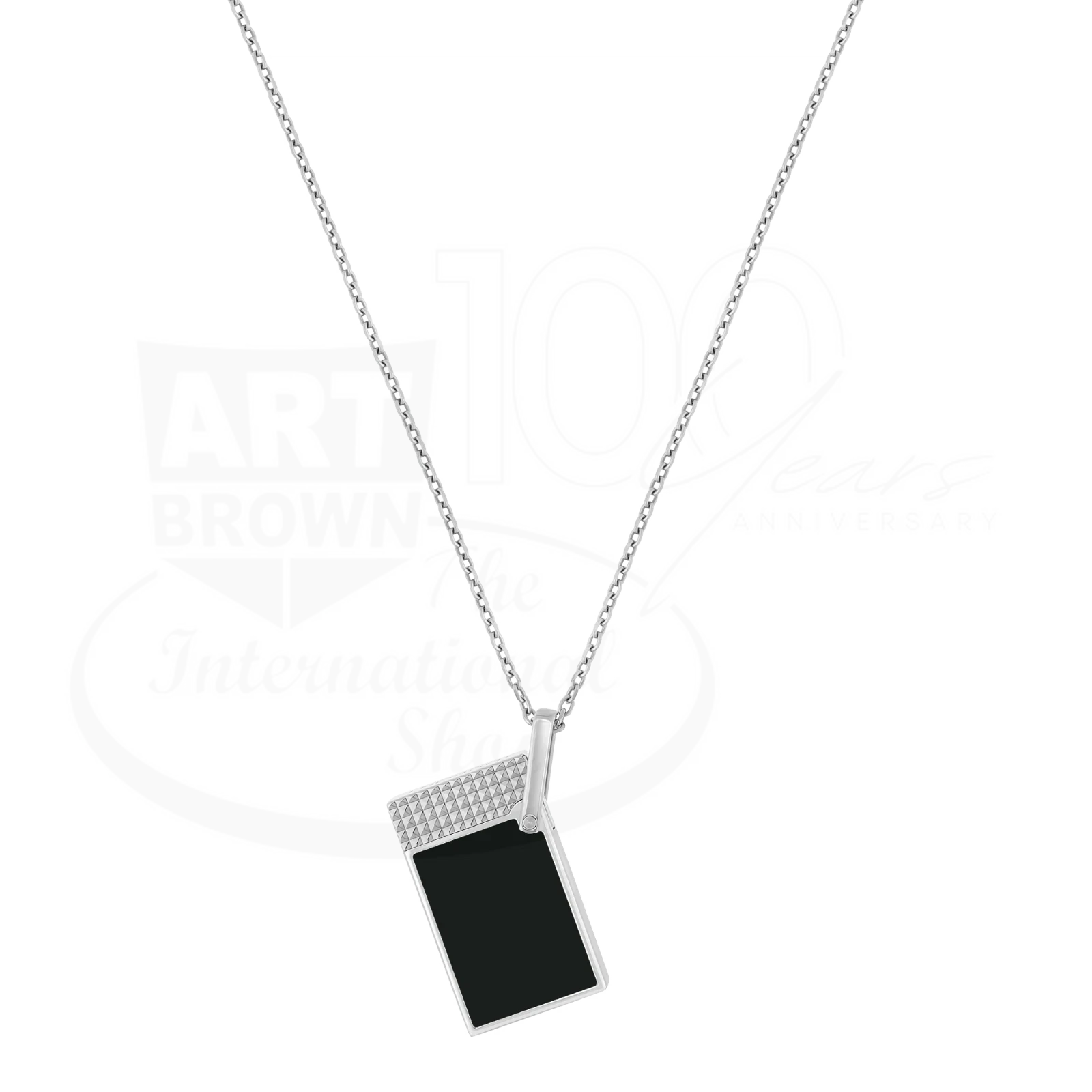 S.T. Dupont Ligne 2 necklace lighter in black lacquer and chrome, soft flame, suspended on silver chain