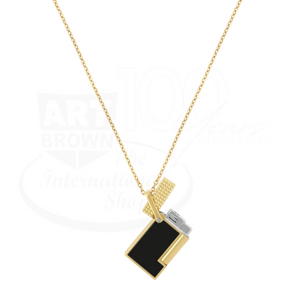 S.T. Dupont Ligne 2 necklace lighter in black lacquer with gold tone, soft flame, suspended on a gold chain
