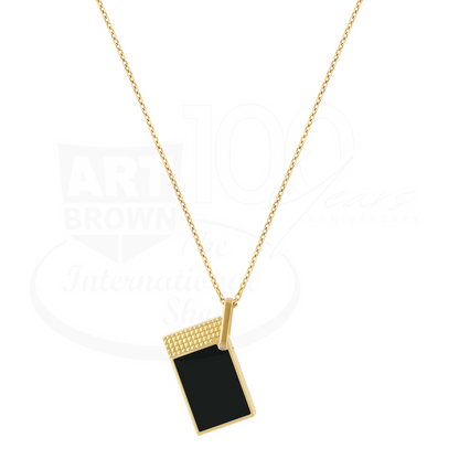 S.T. Dupont Ligne 2 necklace lighter in black lacquer with gold guilloche frame and soft flame pendant on chain