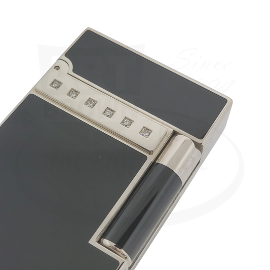 ST Dupont Ligne 2 016478 palladium-black lacquer luxury lighter with diamond row accent, display model with silver finish