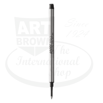 LAMY M63 1618559 metal rollerball pen refill in black and blue, sleek silver barrel with black cap, precision writing tip