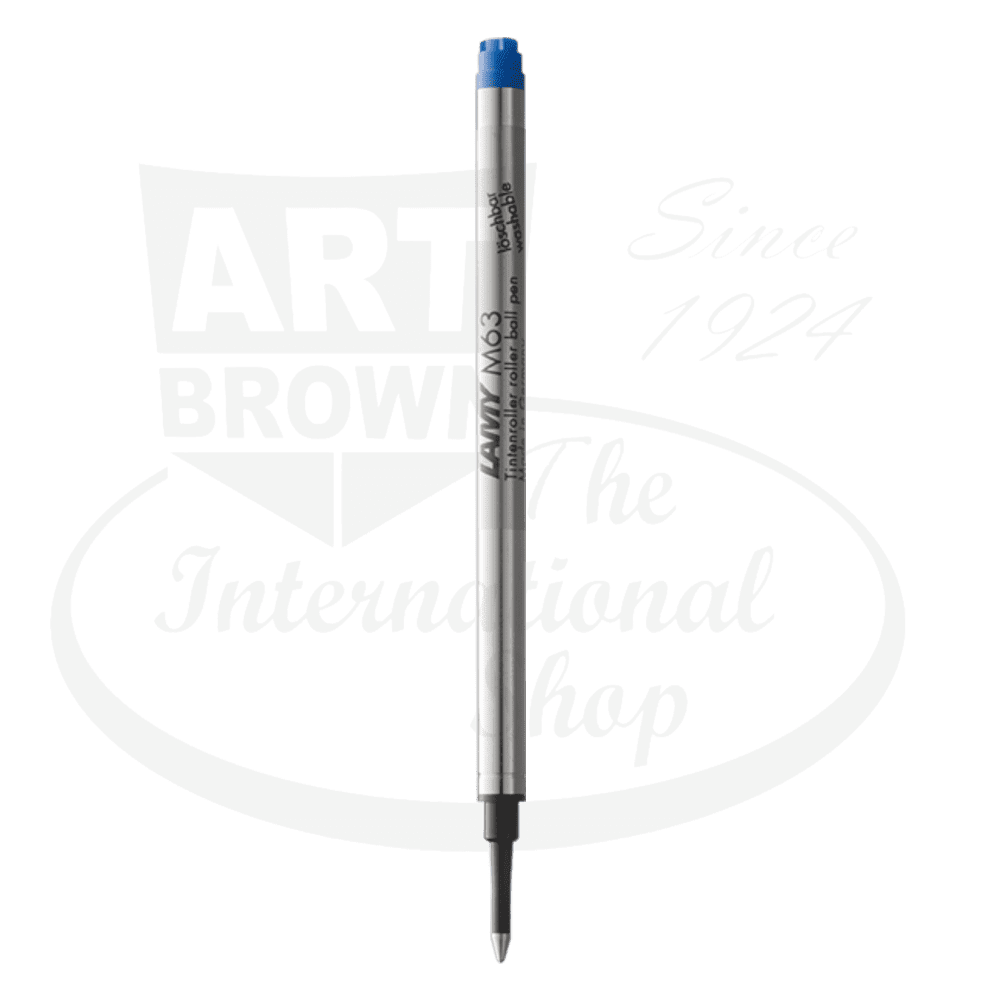 LAMY M63 rollerball refill, aluminum body with blue ink tip, cylindrical metal design for LAMY pens with cap, 4.53mm length
