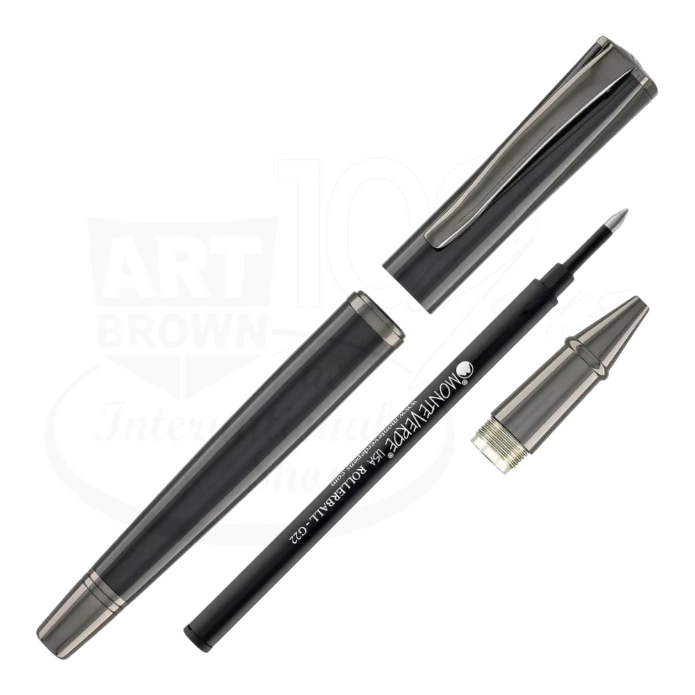 Monteverde Impressa MV29916 rollerball pen with gunmetal finish, black grip section, and metal clip detailing