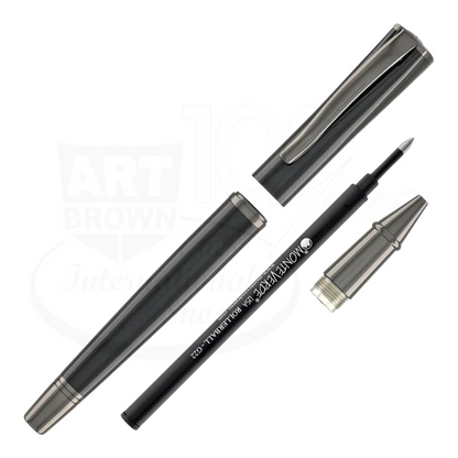 Monteverde Impressa MV29916 rollerball pen with gunmetal finish, black grip section, and metal clip detailing