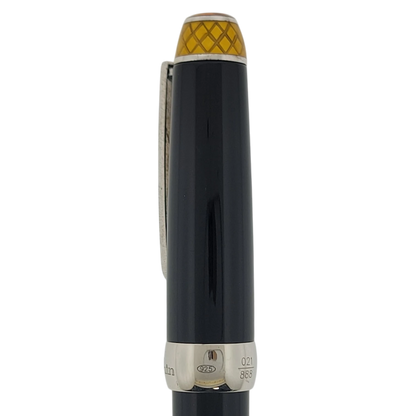 Michel Perchin Executive 021880 sterling silver yellow guilloche black lacquer rollerball pen