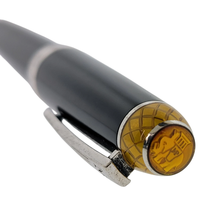 Michel Perchin Executive rollerball pen in sterling silver with yellow guilloche, black barrel, and silver clip