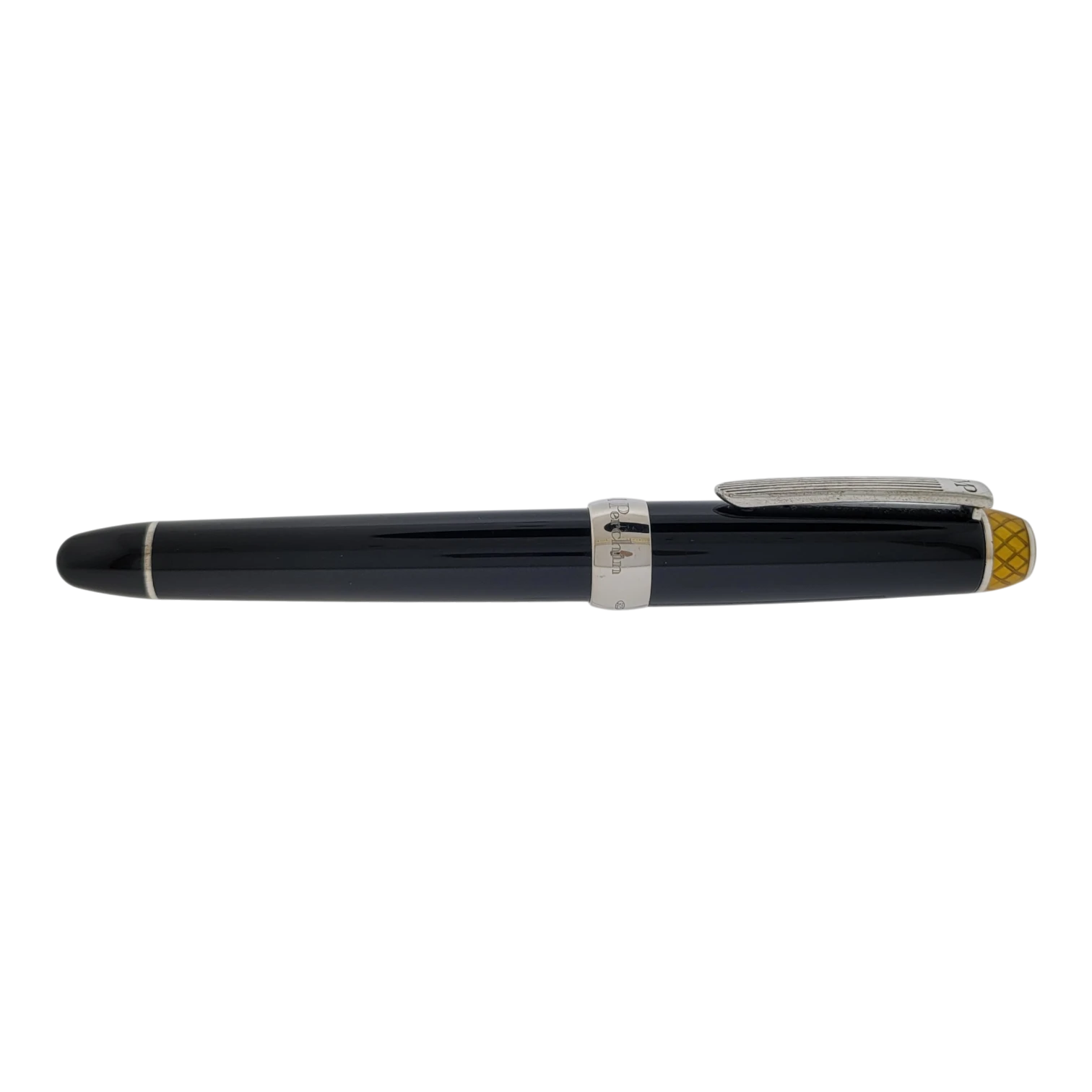 Michel Perchin Executive rollerball pen yellow guilloche sterling silver trim and black barrel with clip