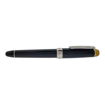 Michel Perchin Executive rollerball pen yellow guilloche sterling silver trim and black barrel with clip