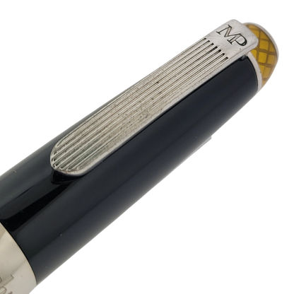 Michel Perchin Executive sterling silver black and yellow guilloche rollerball pen with ribbed clip