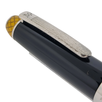 Michel Perchin Executive rollerball pen with black lacquer barrel yellow guilloche end and sterling silver clip