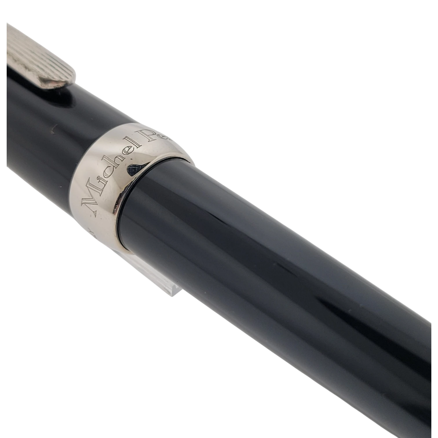 Michel Perchin Executive rollerball pen in black lacquer with sterling silver band and clip