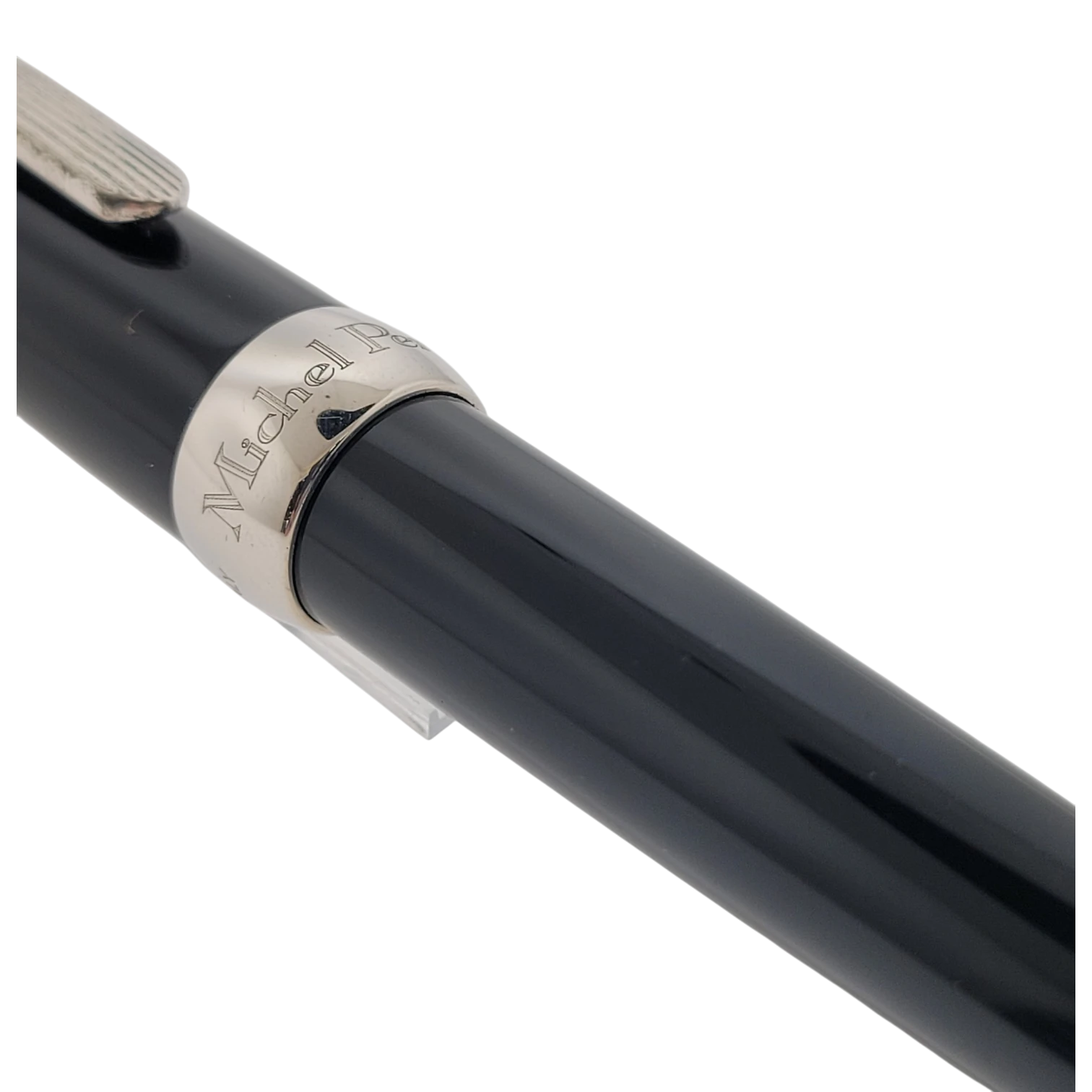 Michel Perchin Executive rollerball pen in black lacquer with sterling silver band and clip