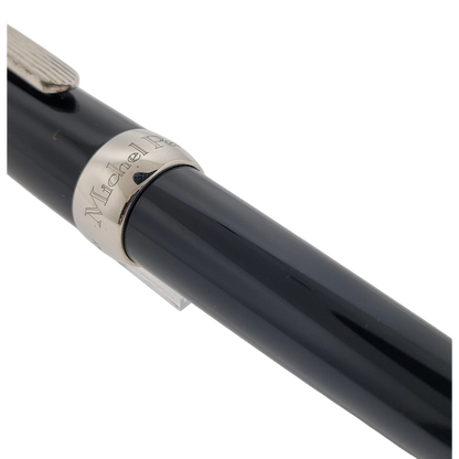 Michel Perchin Executive rollerball pen in black lacquer with sterling silver band and clip