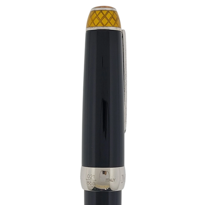 Michel Perchin Executive rollerball pen in black lacquer with yellow guilloche cap and sterling silver trim