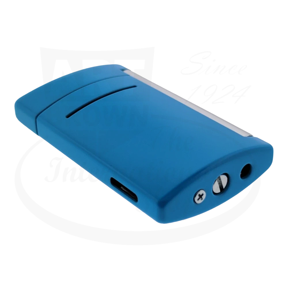 S.T. Dupont MiniJet Torch Lighter in all blue with chrome accents with fuel gauging window