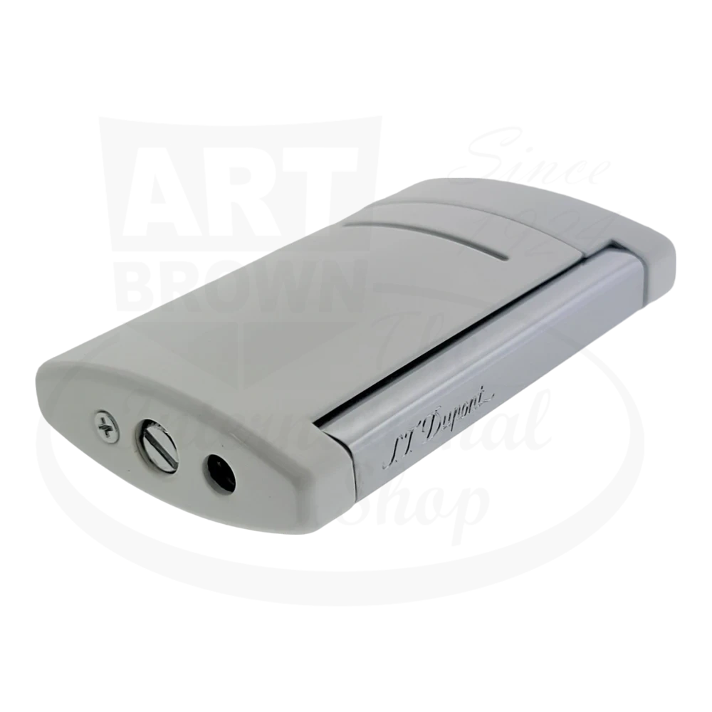 S.T. Dupont MiniJet Luxury Torch Lighter in white with chrome accents side view