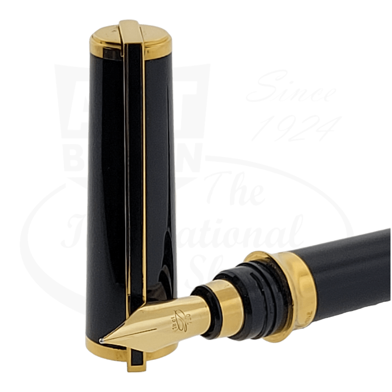 Preowned Vintage S.T. Dupont Montparnasse Black Lacquer & Gold Fountain Pen