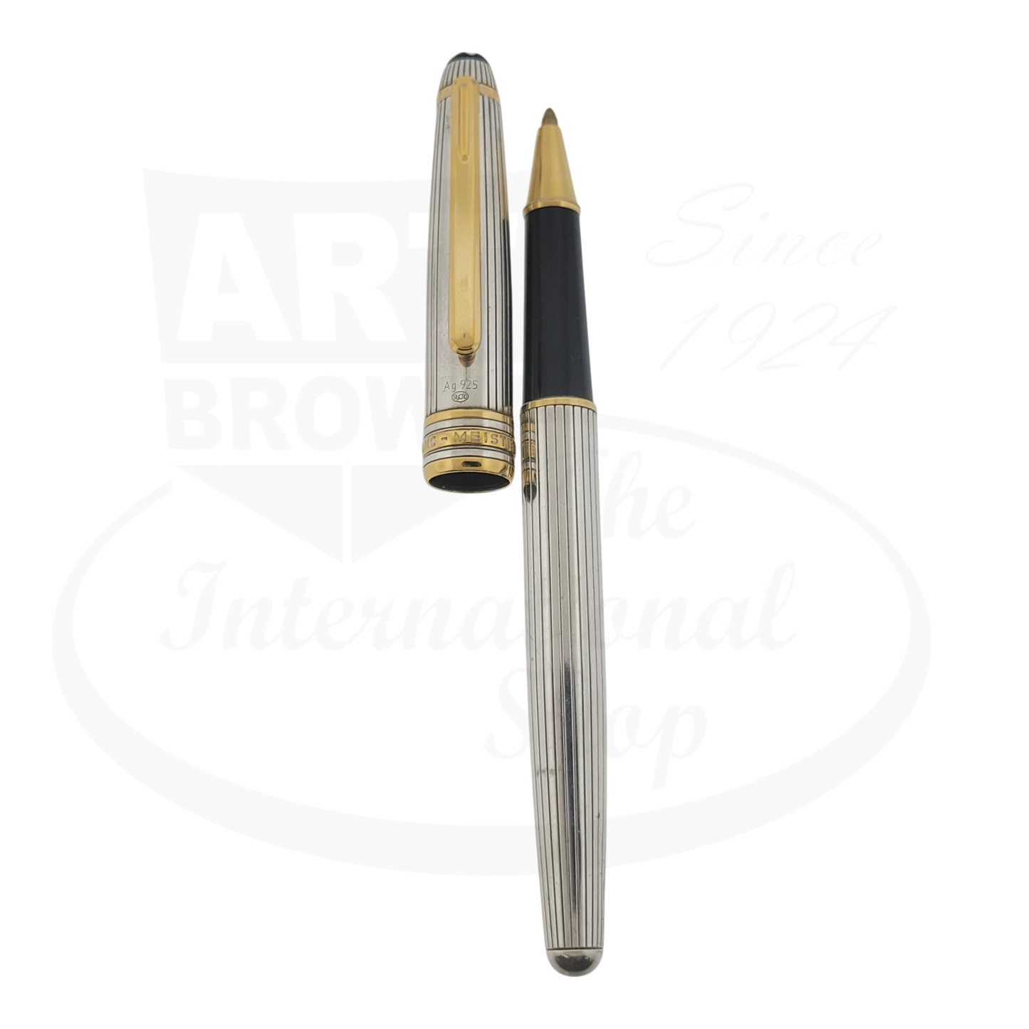 Montblanc Classic 163 rollerball pen sterling silver with gold-plated accents and vertical pinstripe pattern