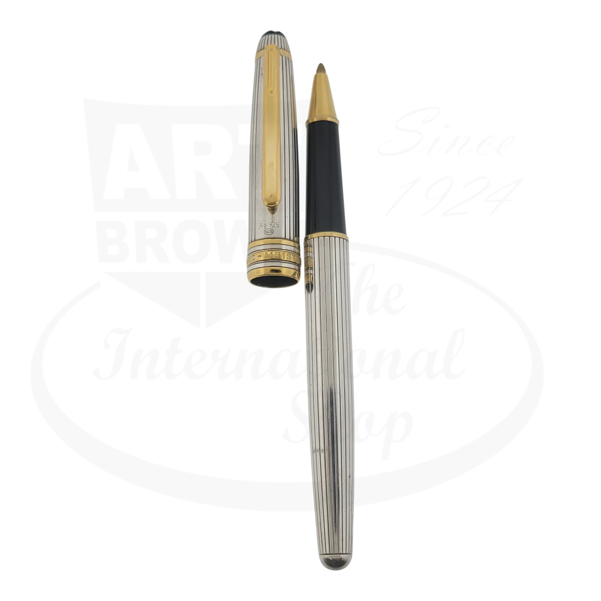 Montblanc Classic 163 rollerball pen sterling silver with gold-plated accents and vertical pinstripe pattern