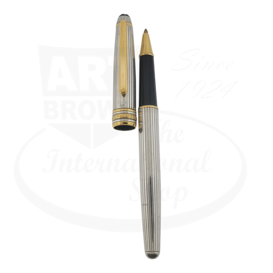 Montblanc Classic 163 rollerball pen sterling silver with gold-plated accents and vertical pinstripe pattern