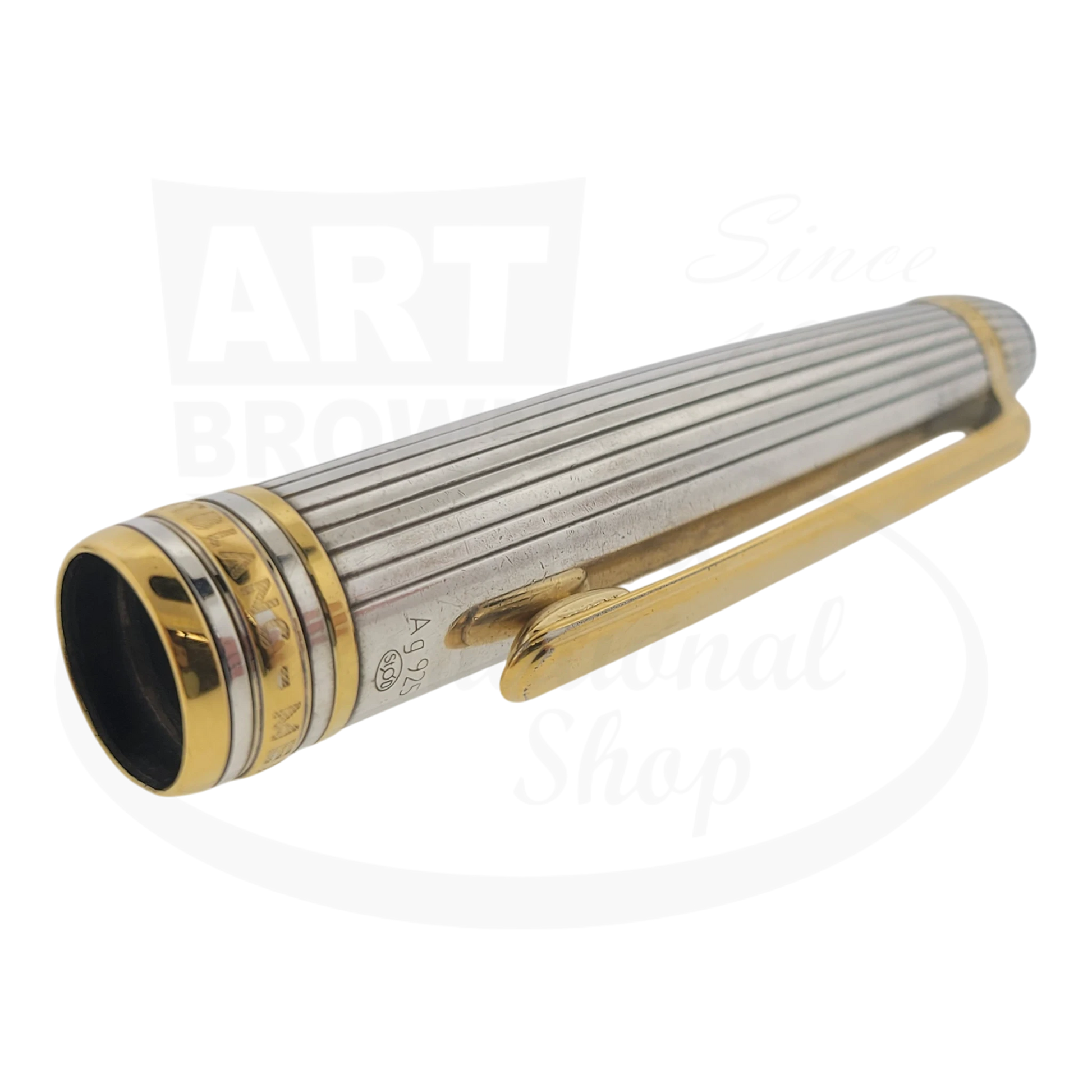 Montblanc Classic 163 rollerball pen sterling silver pinstripe with gold-plated clip and trim closed cap view