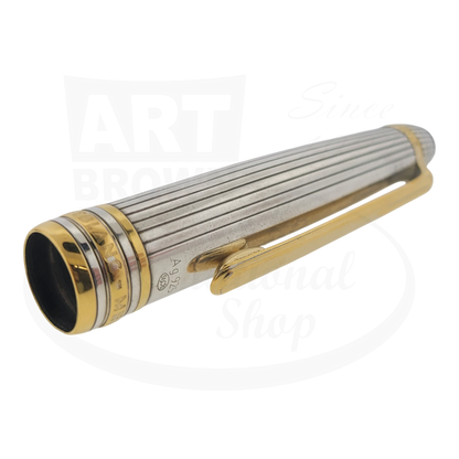 Montblanc Classic 163 rollerball pen sterling silver pinstripe with gold-plated clip and trim closed cap view