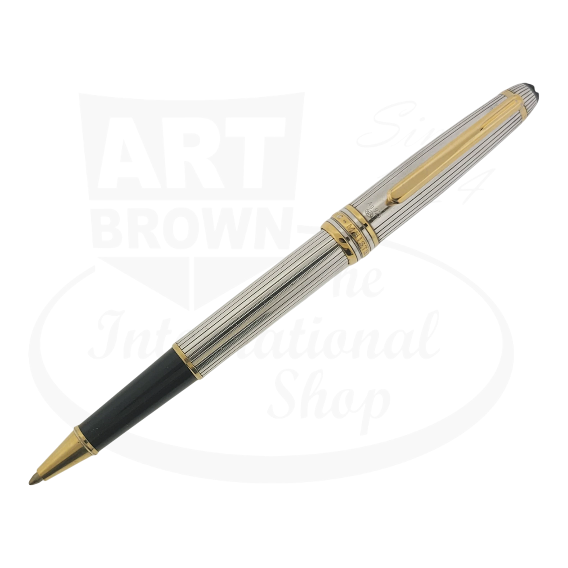 Montblanc Classic 163 rollerball pen 925 sterling silver pinstripe with gold-plated clip and accents