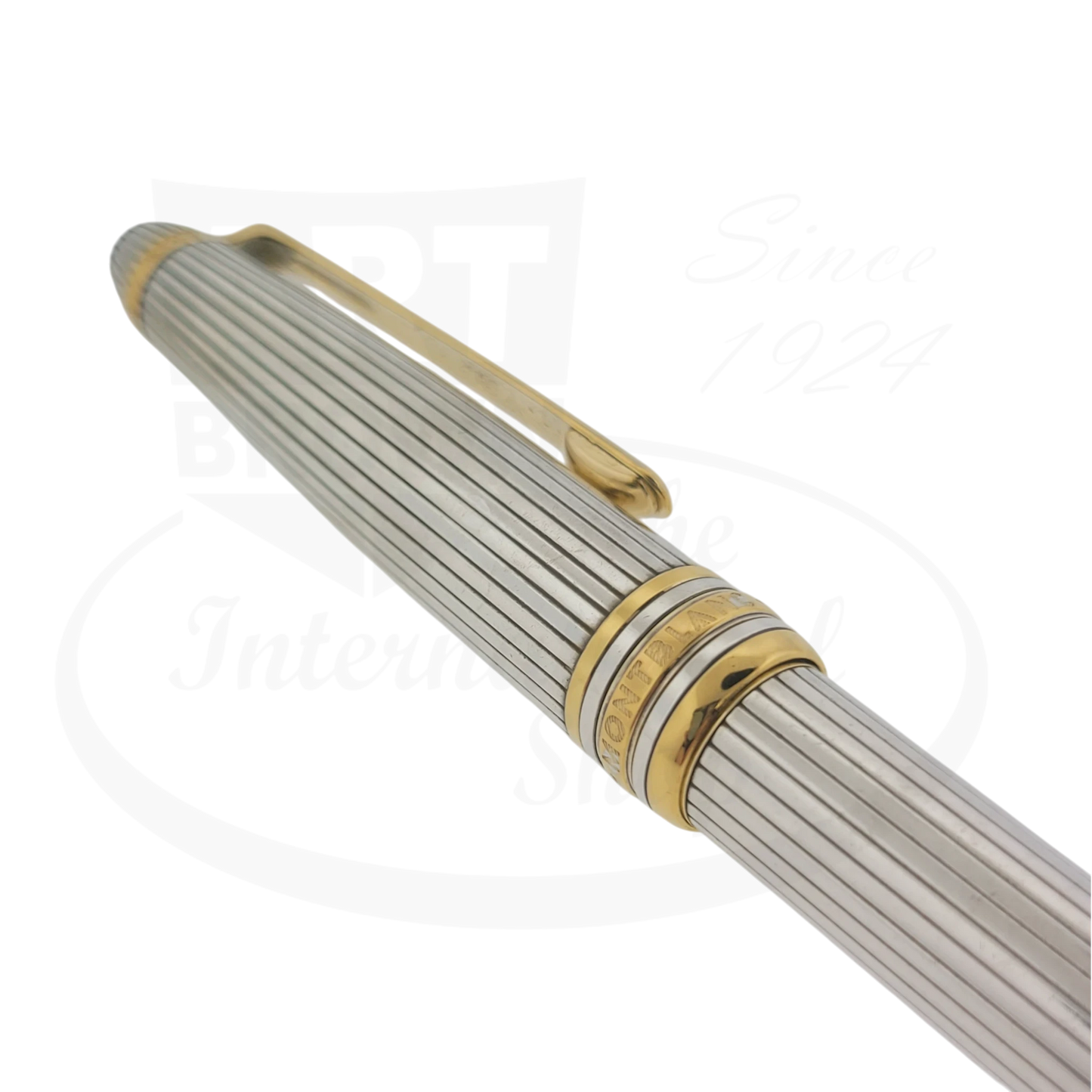 Montblanc Classic 163 rollerball pen sterling silver pinstripe with gold-plated accents and clip detailed bands