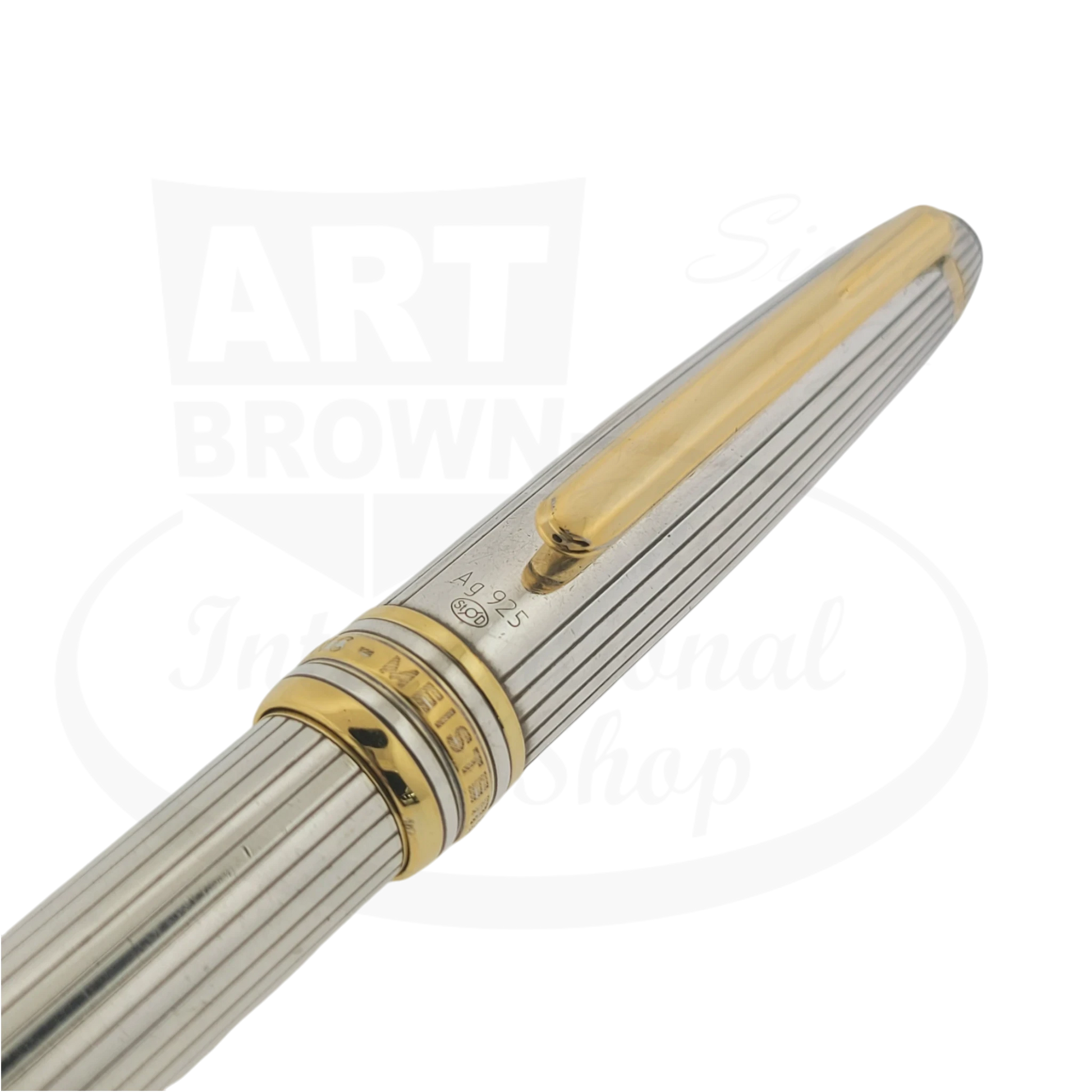 Montblanc Classic 163 silver pinstripe rollerball pen with gold-plated clip and accents, preowned condition