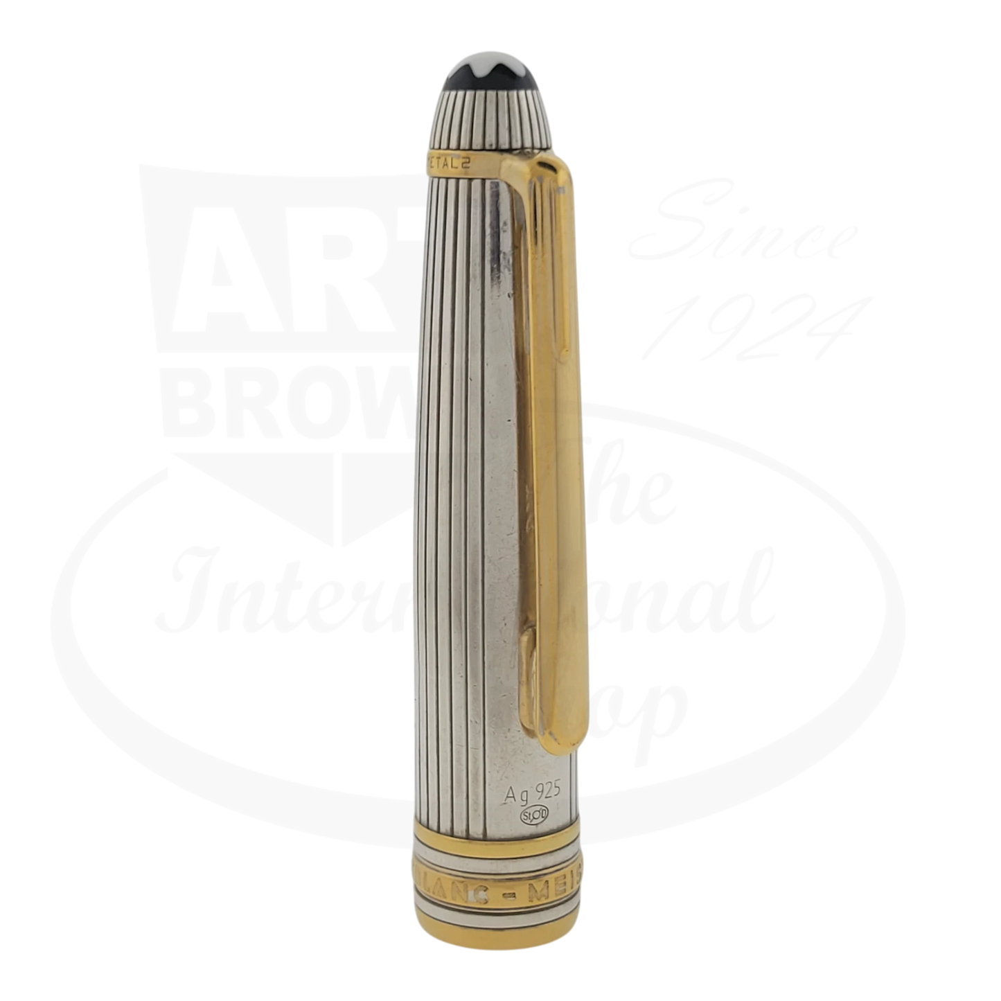 Montblanc Classic 163 925 Sterling Silver pinstripe rollerball pen capped with gold-plated clip and trim details