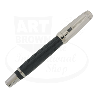 Montblanc Bohème Doué rollerball pen black resin barrel platinum-plated cap clip with onyx gemstone