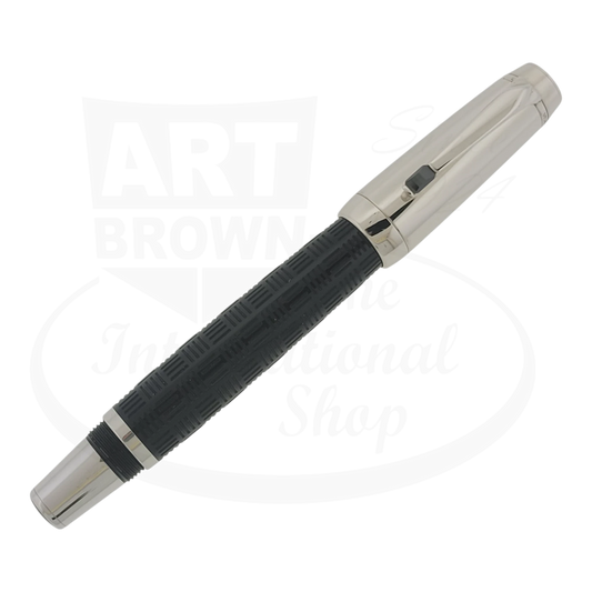Montblanc Bohème Doué rollerball pen black resin barrel platinum-plated cap clip with onyx gemstone