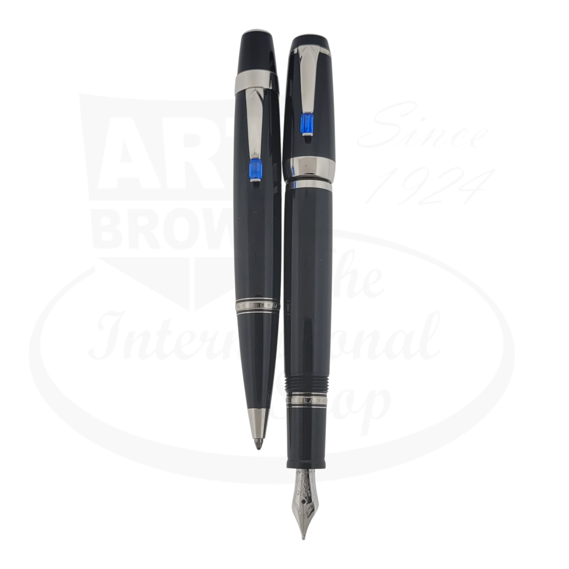 Montblanc Boheme Sapphire set black resin platinum fittings fountain pen ballpoint pen with blue stone clips