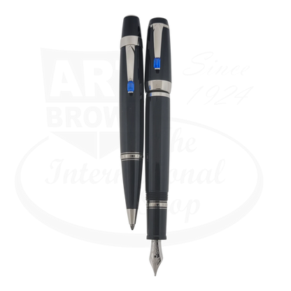 Montblanc Boheme Sapphire set black resin platinum fittings fountain pen ballpoint pen with blue stone clips
