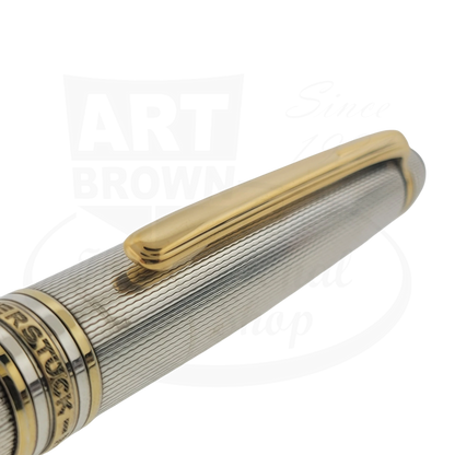 Montblanc Meisterstuck 164 SKU 39 sterling silver barley grain pattern ballpoint pen with gold clip close-up