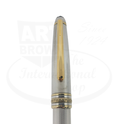 Montblanc Meisterstuck 164 Sterling Silver Barley Grain ballpoint pen with gold clip and trim close-up view