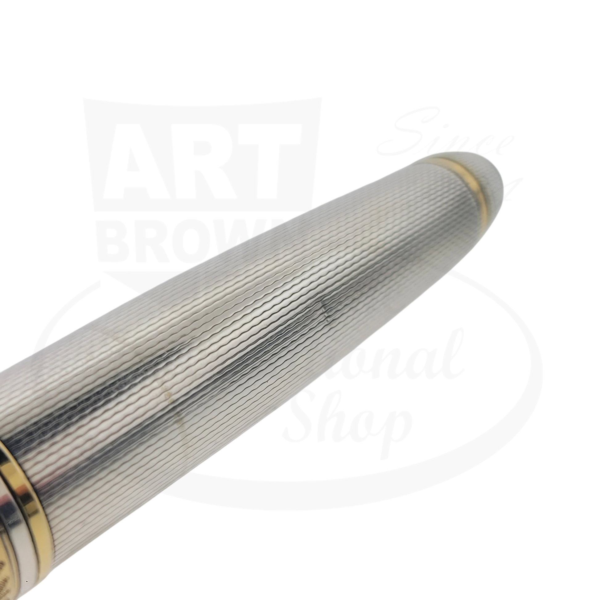 Montblanc Meisterstuck 164 Sterling Silver Barley Grain ballpoint pen with gold accents close-up