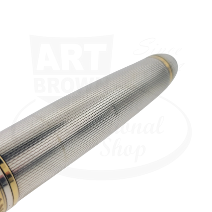 Montblanc Meisterstuck 164 Sterling Silver Barley Grain ballpoint pen with gold accents close-up