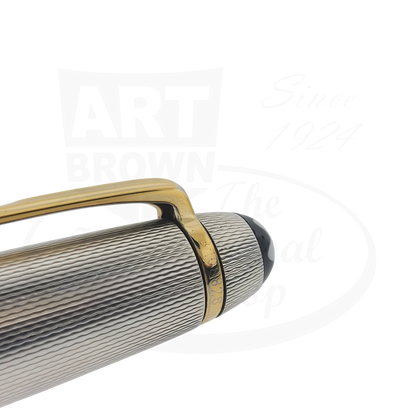 Montblanc Meisterstuck 164 Sterling Silver Barley Grain ballpoint pen with gold clip and black cap top