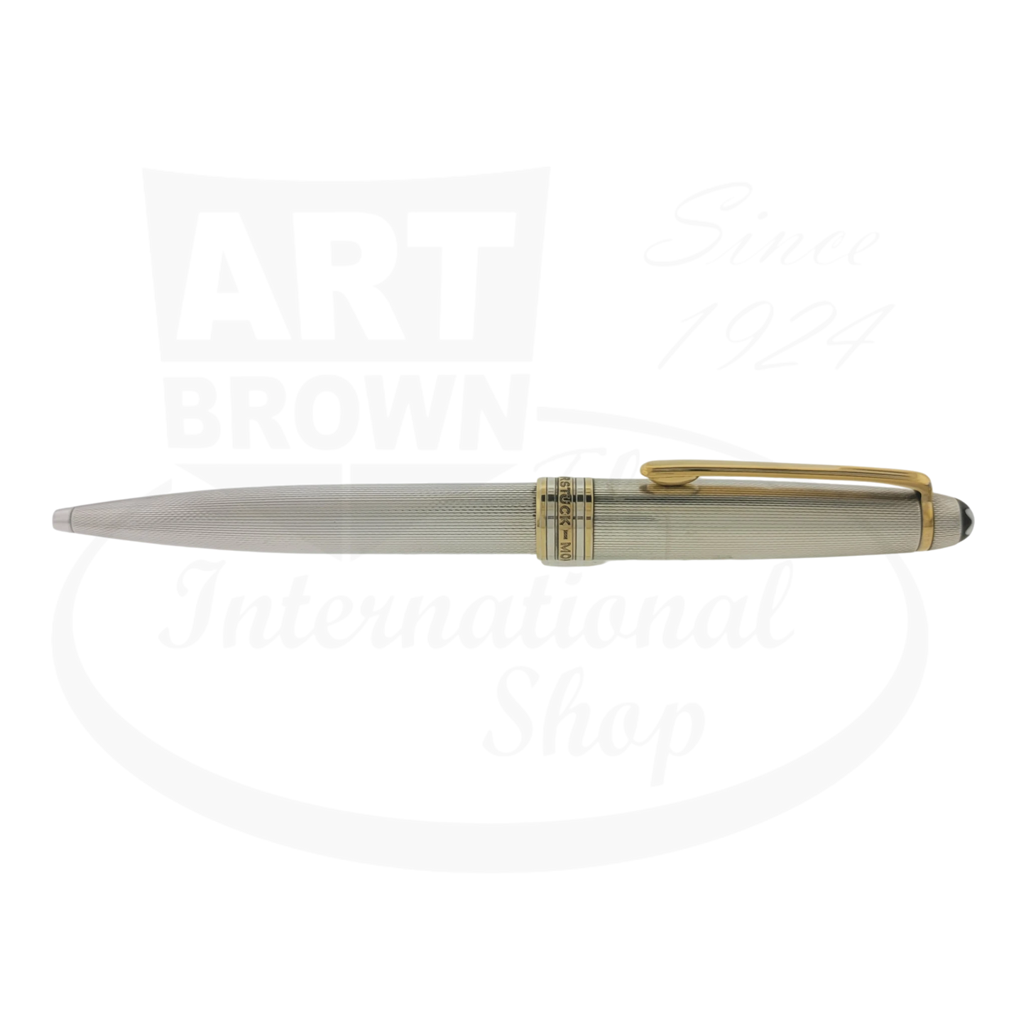 Montblanc Meisterstuck 164 Sterling Silver Barley Grain ballpoint pen with gold accents and clip, sleek design