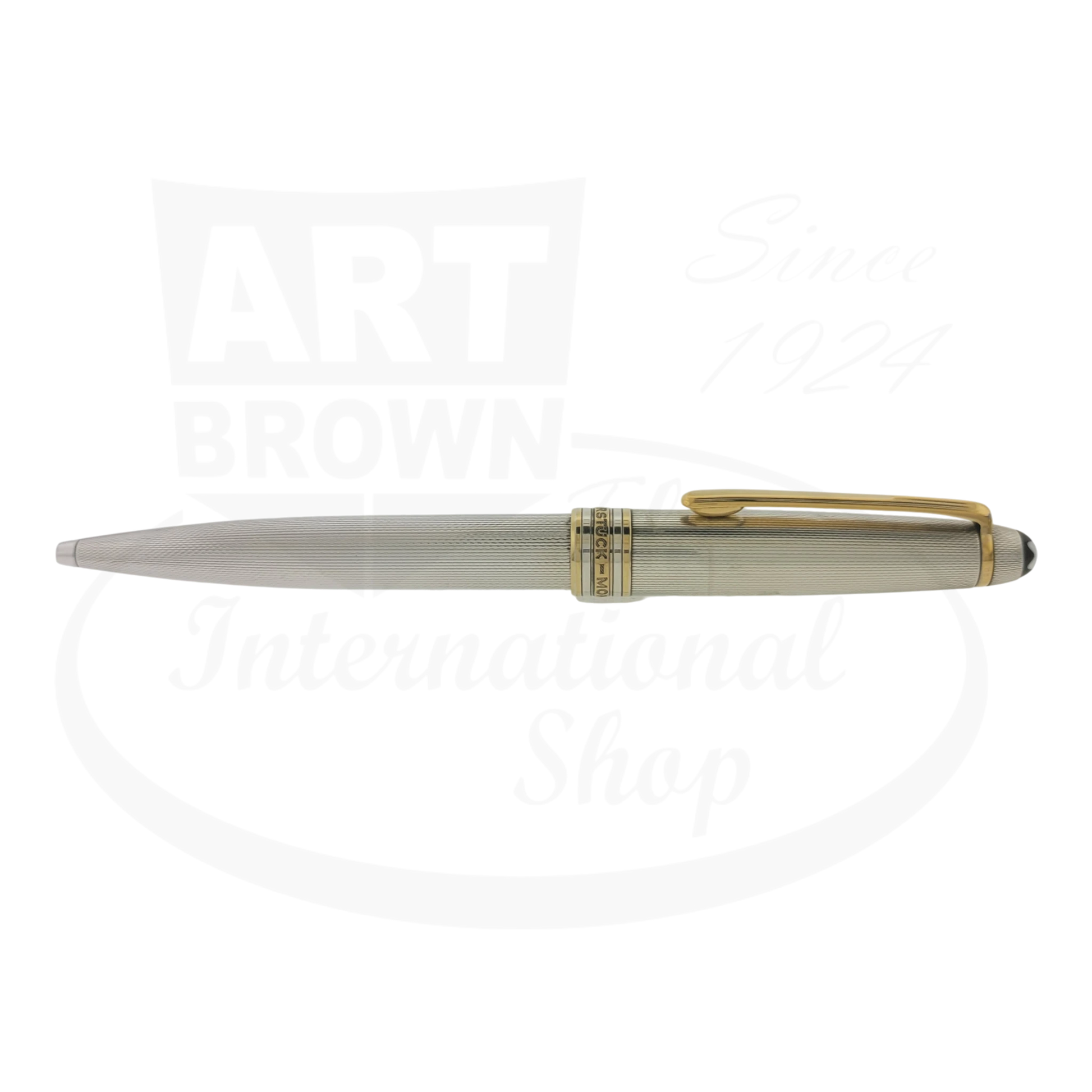 Montblanc Meisterstuck 164 Sterling Silver Barley Grain ballpoint pen with gold accents and clip, sleek design