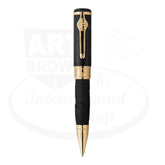 Montblanc Muhammad Ali Special Edition Ballpoint Pen in black resin with gold-tone accents, boxing-inspired design features, championship belt clip, textured grip