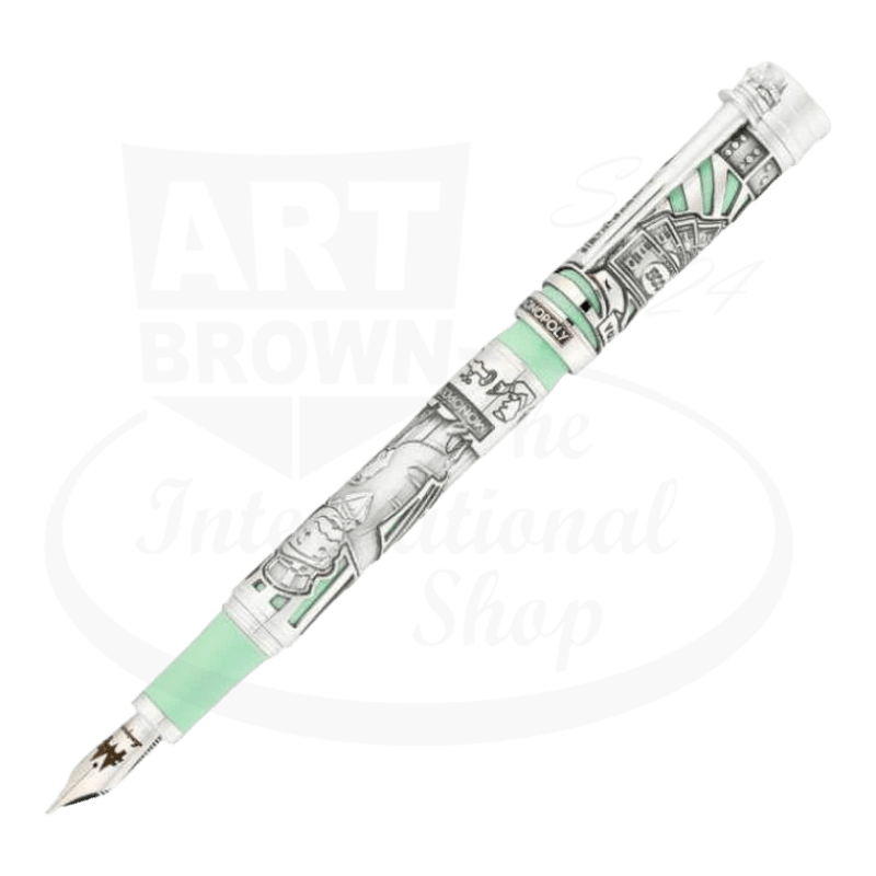 Montegrappa limited edition Monopoly luxury fountain pen with green resin and silver finish with cap posted